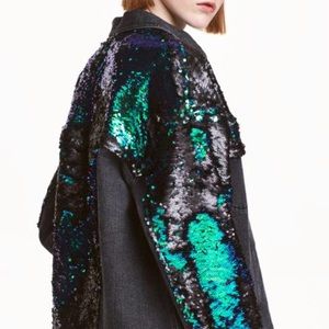 Oversized sequined denim jacket